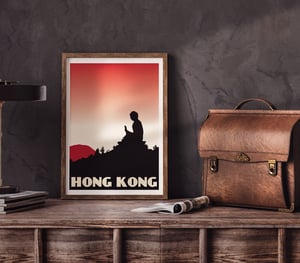 Image of Vintage poster Hong Kong - Tian Tan Buddha - Red - Fine Art Print