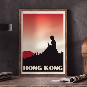 Image of Vintage poster Hong Kong - Tian Tan Buddha - Red - Fine Art Print