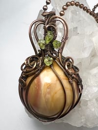 Image 3 of Whimsical Pumpkin Necklace –Mookite, Peridot & Copper Wire 