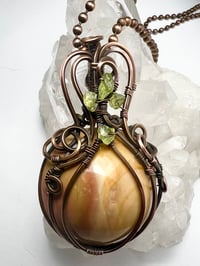 Image 4 of Whimsical Pumpkin Necklace –Mookite, Peridot & Copper Wire 