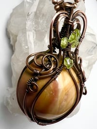 Image 2 of Whimsical Pumpkin Necklace –Mookite, Peridot & Copper Wire 
