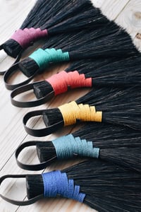 Image 2 of Arenga fibre hand brush broom with hemp cord & leather hanger Turkey wing style 