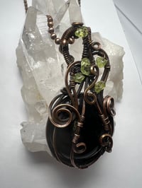 Image 3 of Whimsical Pumpkin Necklace – Black Onyx, Peridot & Copper Wire 