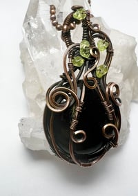 Image 4 of Whimsical Pumpkin Necklace – Black Onyx, Peridot & Copper Wire 