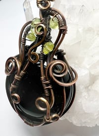 Image 2 of Whimsical Pumpkin Necklace – Black Onyx, Peridot & Copper Wire 