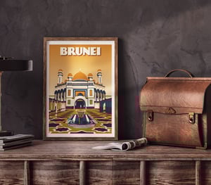 Image of Vintage poster Brunei - Jame' Asr Hassanil Bolkiah Mosque - Bandar Seri Begawan- Ye - Fine Art Print