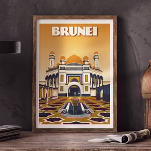 Image of Vintage poster Brunei - Jame' Asr Hassanil Bolkiah Mosque - Bandar Seri Begawan- Ye - Fine Art Print