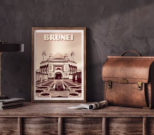 Image of Vintage poster Brunei - Jame' Asr Hassanil Bolkiah Mosque - Bandar Seri Begawan- Cl - Fine Art Print