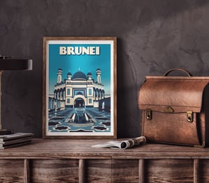 Image of Vintage poster Brunei - Jame' Asr Hassanil Bolkiah Mosque - Bandar Seri Begawan- Bl - Fine Art Print