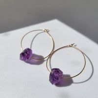 Image 1 of Amethyst Hoop Earrings | Gold Filled