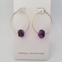 Image 3 of Amethyst Hoop Earrings | Gold Filled