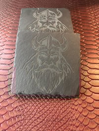 Image 1 of Engraved Viking Slate Coaster Set: Rustic Norse Decor, Set of 4