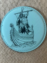 Image 1 of Personalized Leatherette Coaster Set with Holder: Engraved Drink Coasters