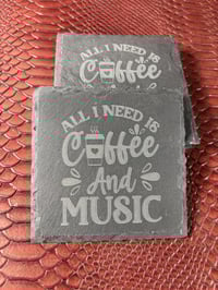 Image 1 of Engraved Slate Coaster Set: Coffee & Music Lover Gift