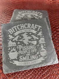 Image 1 of Bitchcraft Slate Coaster Set | Funny Witchy Drink Coasters | Gothic Home Décor Gift