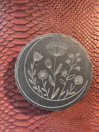 Image 1 of Engraved Floral Slate Coaster – Botanical Moon Design