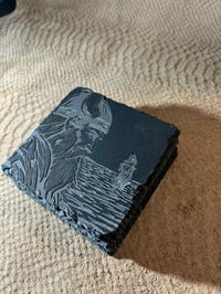 Image 1 of Engraved Viking Slate Coaster Set: Norse Warrior &amp; Ship Design