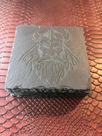 Image 2 of Engraved Viking Slate Coaster Set: Rustic Norse Decor, Set of 4