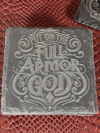 Image 2 of Engraved Slate Coaster Set: Full Armor of God Christian Gift