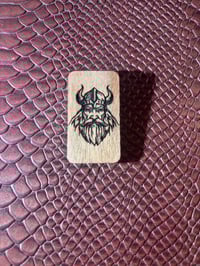 Image 2 of Engraved Walnut Wood Viking Money Clip - Norse Warrior Stainless Steel