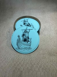 Image 3 of Personalized Leatherette Coaster Set with Holder: Engraved Drink Coasters