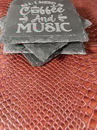 Image 2 of Engraved Slate Coaster Set: Coffee & Music Lover Gift