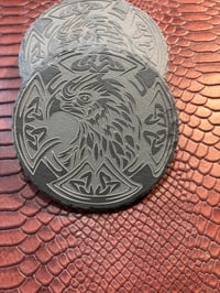 Image 2 of Viking Eagle Slate Coaster Set: Laser Engraved Nordic Knotwork