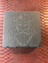 Image 3 of Engraved Viking Slate Coaster Set: Rustic Norse Decor, Set of 4