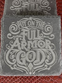 Image 3 of Engraved Slate Coaster Set: Full Armor of God Christian Gift