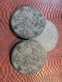 Image 3 of Viking Eagle Slate Coaster Set: Laser Engraved Nordic Knotwork
