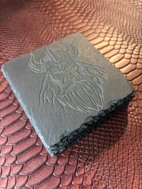 Image 4 of Engraved Viking Slate Coaster Set: Rustic Norse Decor, Set of 4