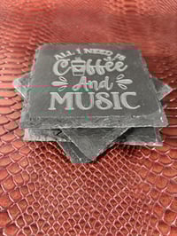 Image 5 of Engraved Slate Coaster Set: Coffee & Music Lover Gift
