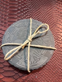 Image 5 of Viking Eagle Slate Coaster Set: Laser Engraved Nordic Knotwork