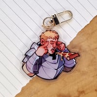 Image 1 of Dungeon Meshi | Laios with Pizza Keychain [two-sided]
