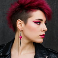 Image 2 of 80s New Wave Spike Earrings, Magenta & Gunmetal, Pierced or Clip On