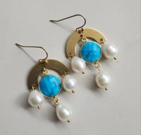 Image 5 of Turquoise + Pearl Chandelier Earrings