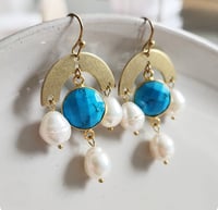 Image 1 of Turquoise + Pearl Chandelier Earrings