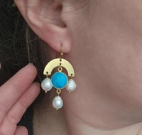 Image 2 of Turquoise + Pearl Chandelier Earrings