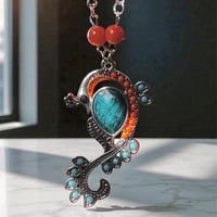 Image 2 of  Blue & Orange Peacock Necklace 