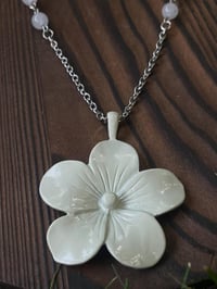Image 1 of  Long Slip On White Flower Necklace