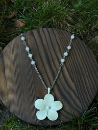 Image 2 of  Long Slip On White Flower Necklace