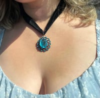 Image 1 of Velvet Necklace w/blue Statement Pendant