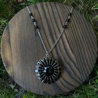 Image 1 of Obsidian Chakra Bead with Black Flower Necklace
