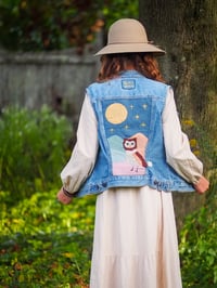 Image 1 of Night Owl Hand Appliquéd Levi’s Denim Vest