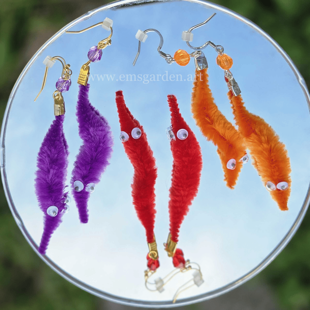 Image of Fuzzy Silly Worm Earrings (Customizable)