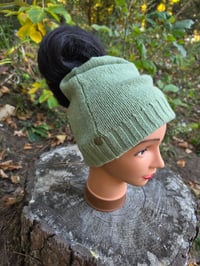 Image 2 of Wool Ponytail Hat in Sage Green 