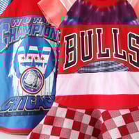 Image 6 of bulls 5T courtneycourtney short sleeve twirl dress jordan chicago vintage fabric red pink upcycled