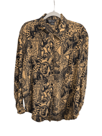 Image 1 of  Animal Print Silk Size L Button-Up Shirt