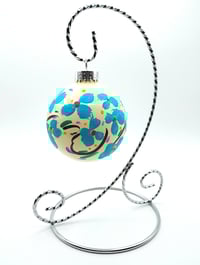 Glossy White Cream With Teal Flowers 