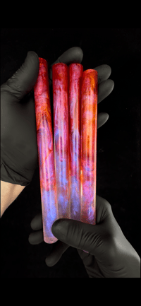 Image 8 of 'Embers & Ice' Pressure Cast Maker's Blank. Fiery opaques and shimmery blue ice translucent